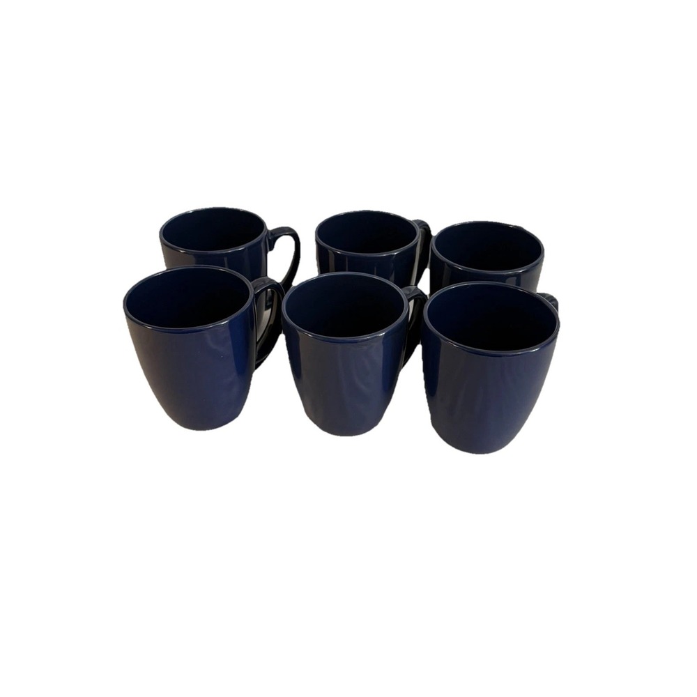 Corelle Coordinates Blue Stoneware Coffee Mugs Set of 6 Navy Cobalt Made InChina